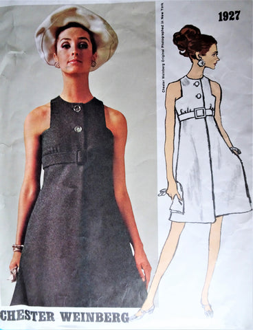 60s MOD Dress Pattern VOGUE AMERICANA 1927 High Waist Step In Dress With Bias Skirt,Cut Away Armholes, Day or Cocktail Evening Dress Bust 32.5 Vintage Sewing Pattern