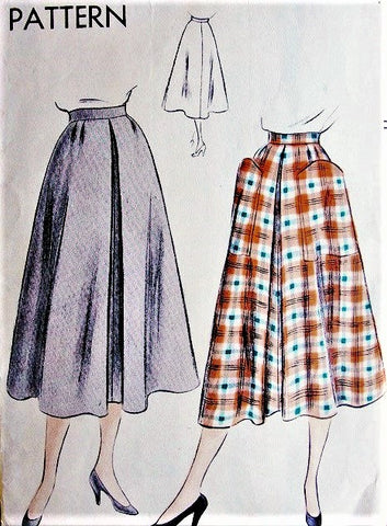 50s Flared Skirt Pattern Vogue 7018 Front Inverted Pleat 2 Huge Optional Pockets Waist 24 Easy To Make Vintage Sewing Pattern