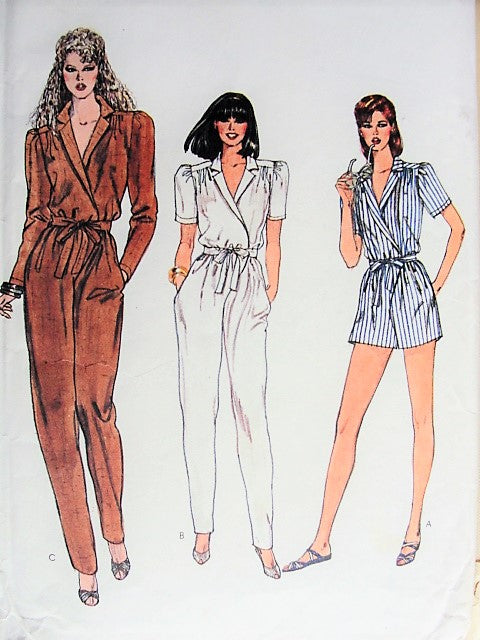 Vintage 1980s Sewing Pattern Vogue 8216 High Waist Jumpsuit,Straight Leg Pants,Bust 36, Glam Surplice Wrap,Evening or Day,Disco Boho, Beach Romper,Very Easy To Sew