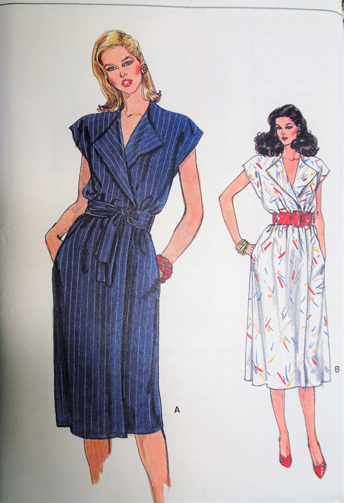 1980s LOVELY Straight or Flared WRAP Dress Pattern Very Easy VOGUE 8704 Mid  Calf Length Figure Flattering Dress Size 14-16-18 Vintage Sewing Pattern