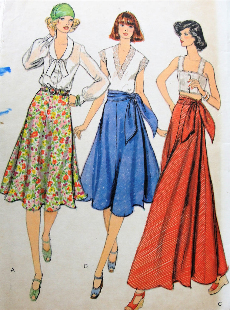 1970s BEAUTIFUL Bias Wrapped Skirt With Sash and Belt Pattern VOGUE 9220 Above Mid calf or Maxi Length Fitted and Flared 3 Styles Vintage Sewing Pattern