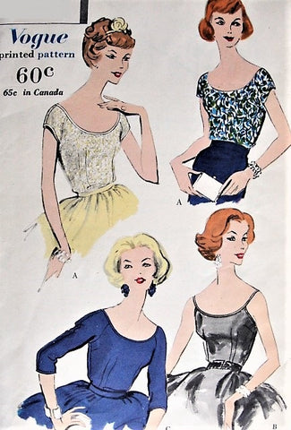 50s Vintage LOVELY Blouses In Three Styles Vogue 9643 Sewing Pattern Bust 32 Vintage Sewing Pattern