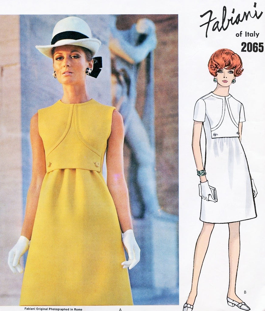 1960s Mod FABIANI Dress Pattern VOGUE Couturier Design 2065 Jewel Neckline Semi Fitted Slightly A Line Vintage Sewing Pattern