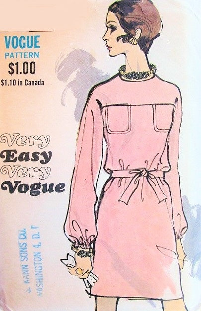 60s Loose Fitting Slim Dress Pattern Very Easy Very Vogue 7636 Jewel Neckline Easy To Sew and Wear Dress Bust 36 Vintage Sewing Pattern