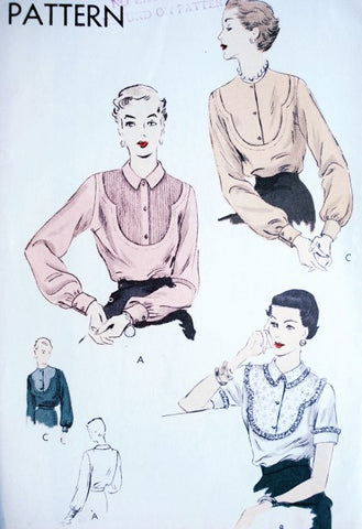 50s Pretty Bib Front Style Blouse Pattern Vogue 6984 Three Lovely Versions Bust 32 Vintage Sewing Pattern